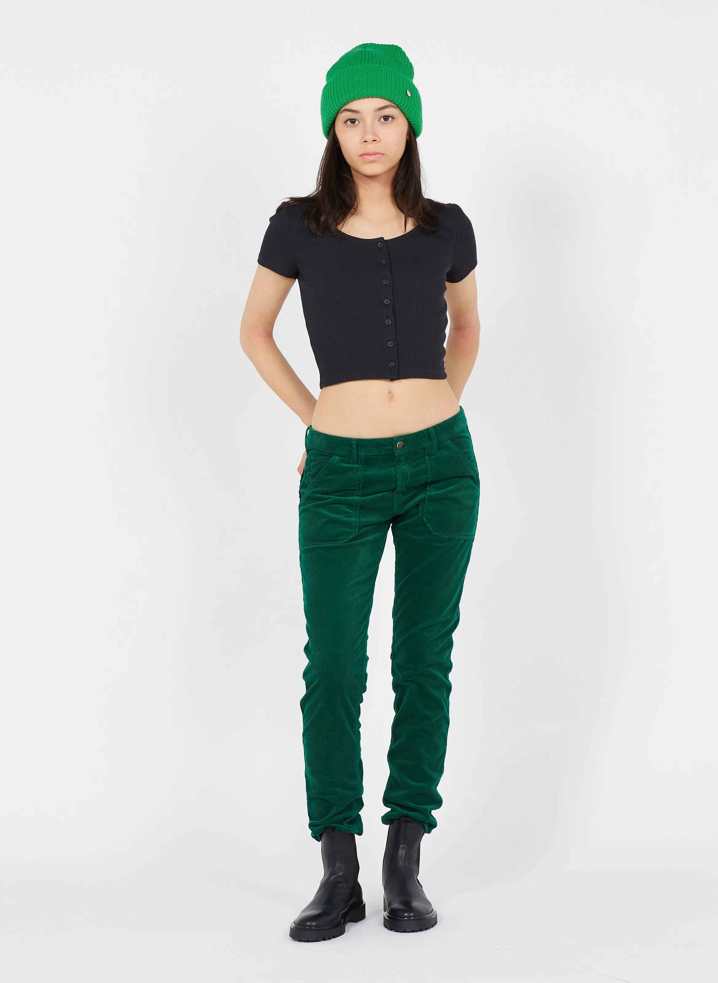 ACQUAVERDE PIERCE - Pantalón slim de pana en verde