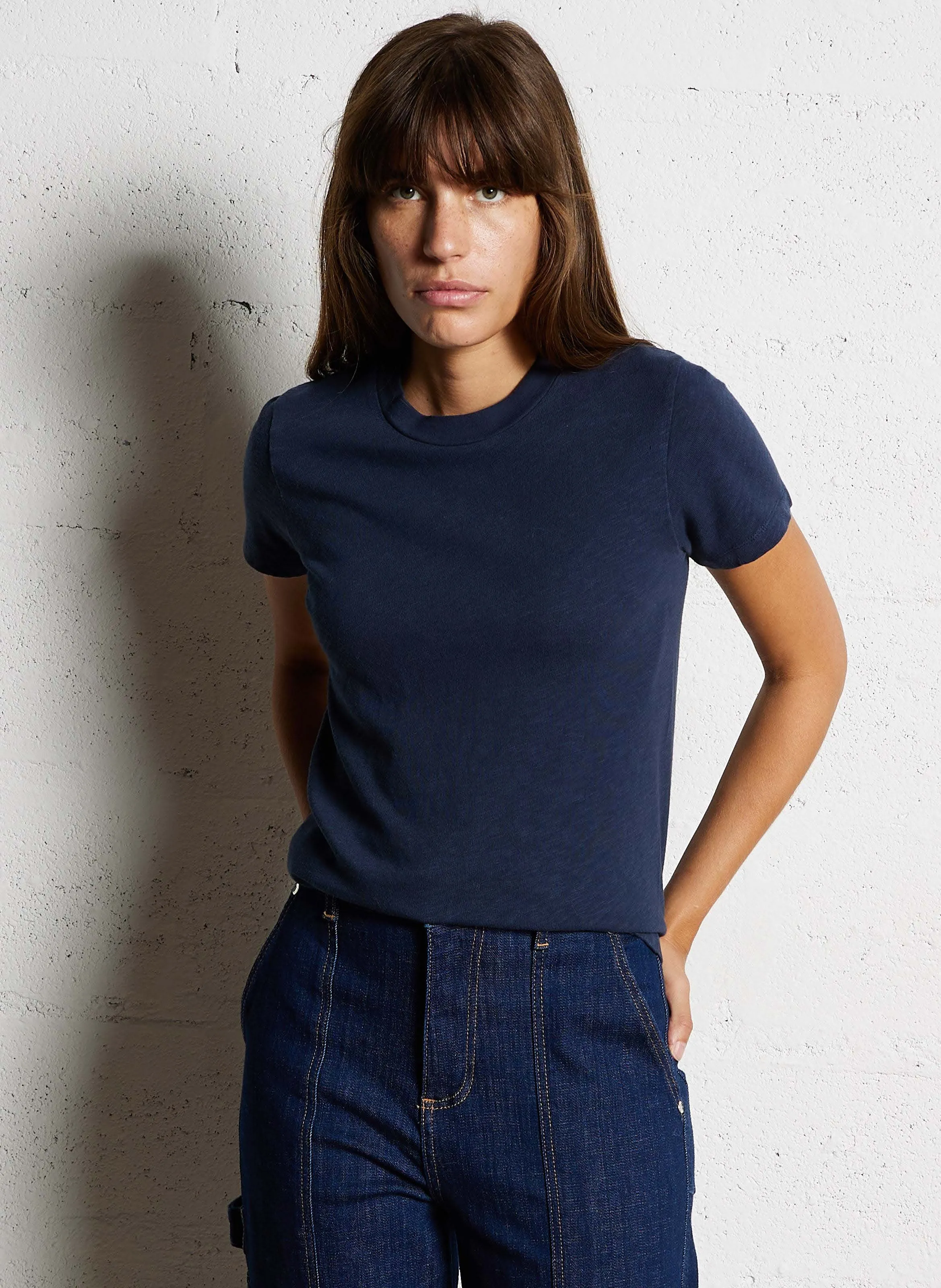 AMERICAN VINTAGE SONOMA - Camiseta recta de algodón con cuello redondo en azul