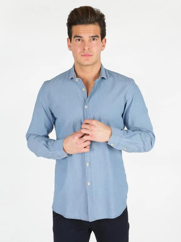 B-Style Camisa de algodón azul claro