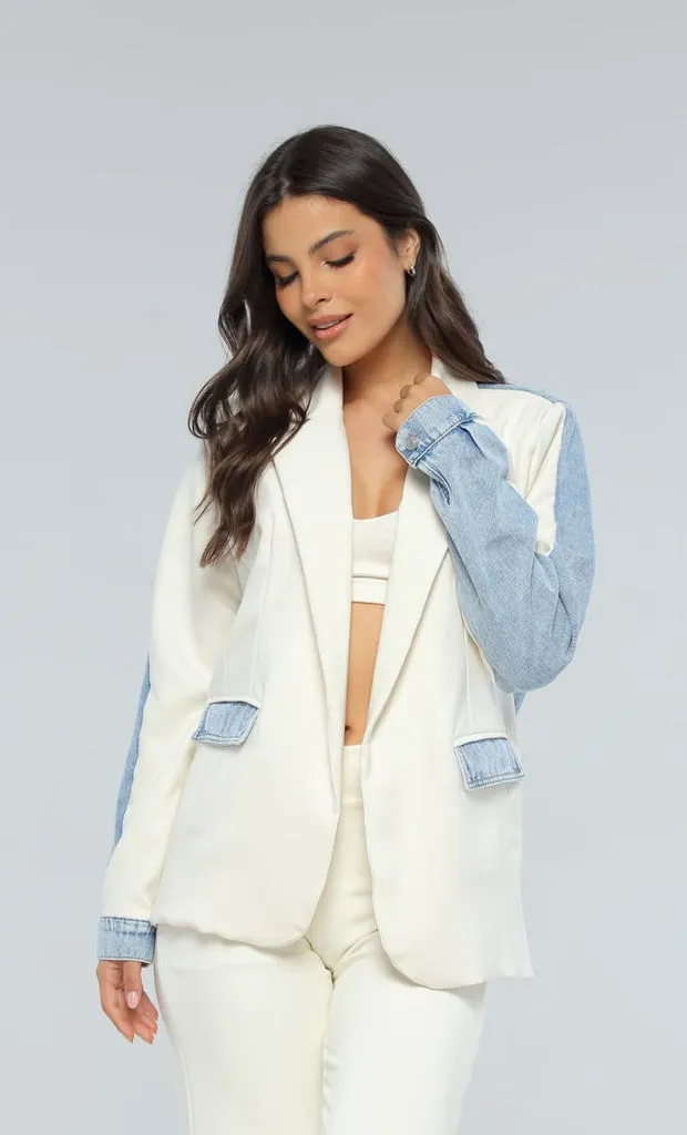 Blazer Denim Azul/Beige