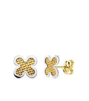 Boucles d'oreilles Deme Tréfle Fille Or Bicolore 18 K 7 MM