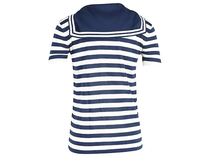 Camiseta Dolce & Gabbana a Rayas en Seda Azul Marino 