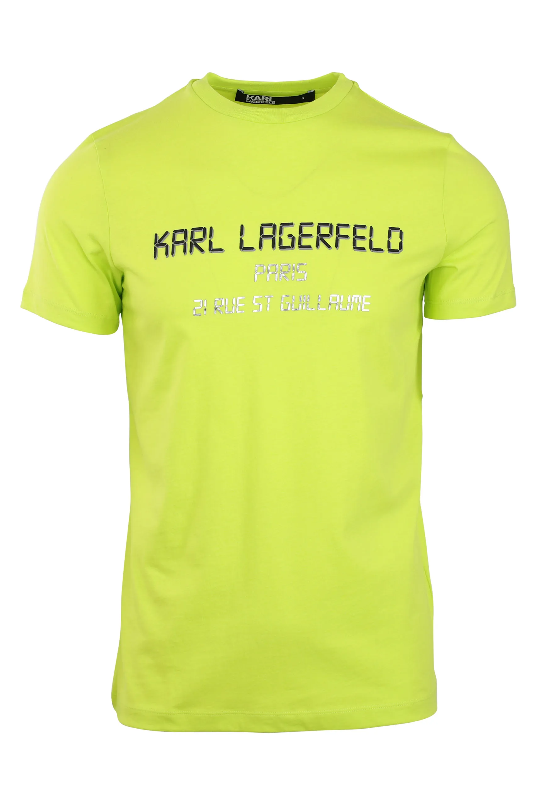 Camiseta verde lima con logo retro negro
