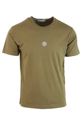 Camiseta verde militar con minilogo centrado y estampado detras