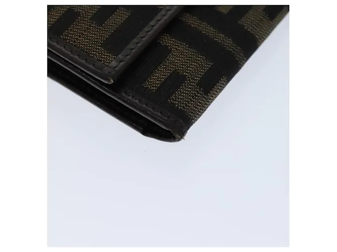 Cartera de lona FENDI Zucca Negro Marrón Auth yk12033 Castaño 