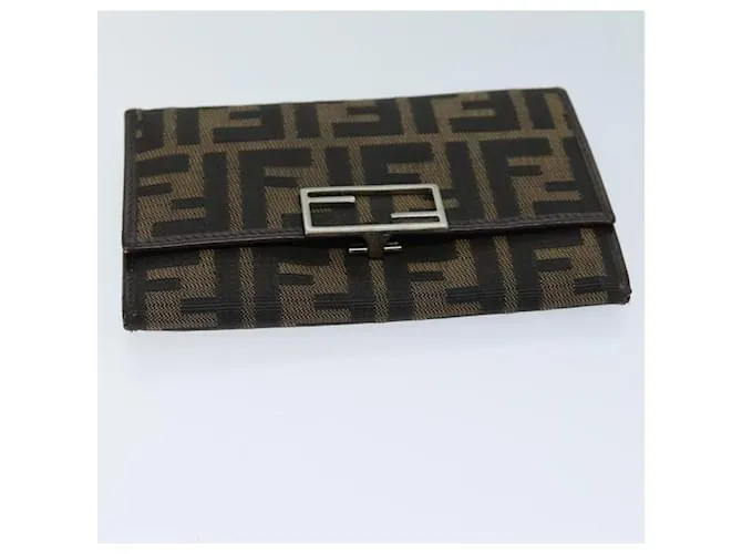 Cartera de lona FENDI Zucca Negro Marrón Auth yk12033 Castaño 
