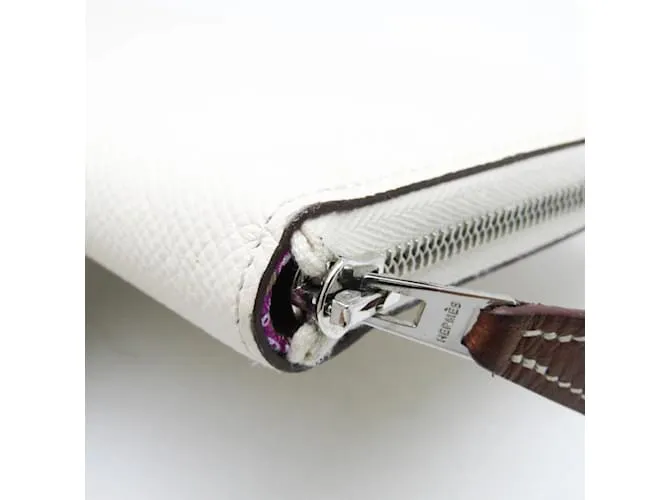 Cartera larga Lucky Daisy de seda Azap de Hermès Púrpura Blanco roto 