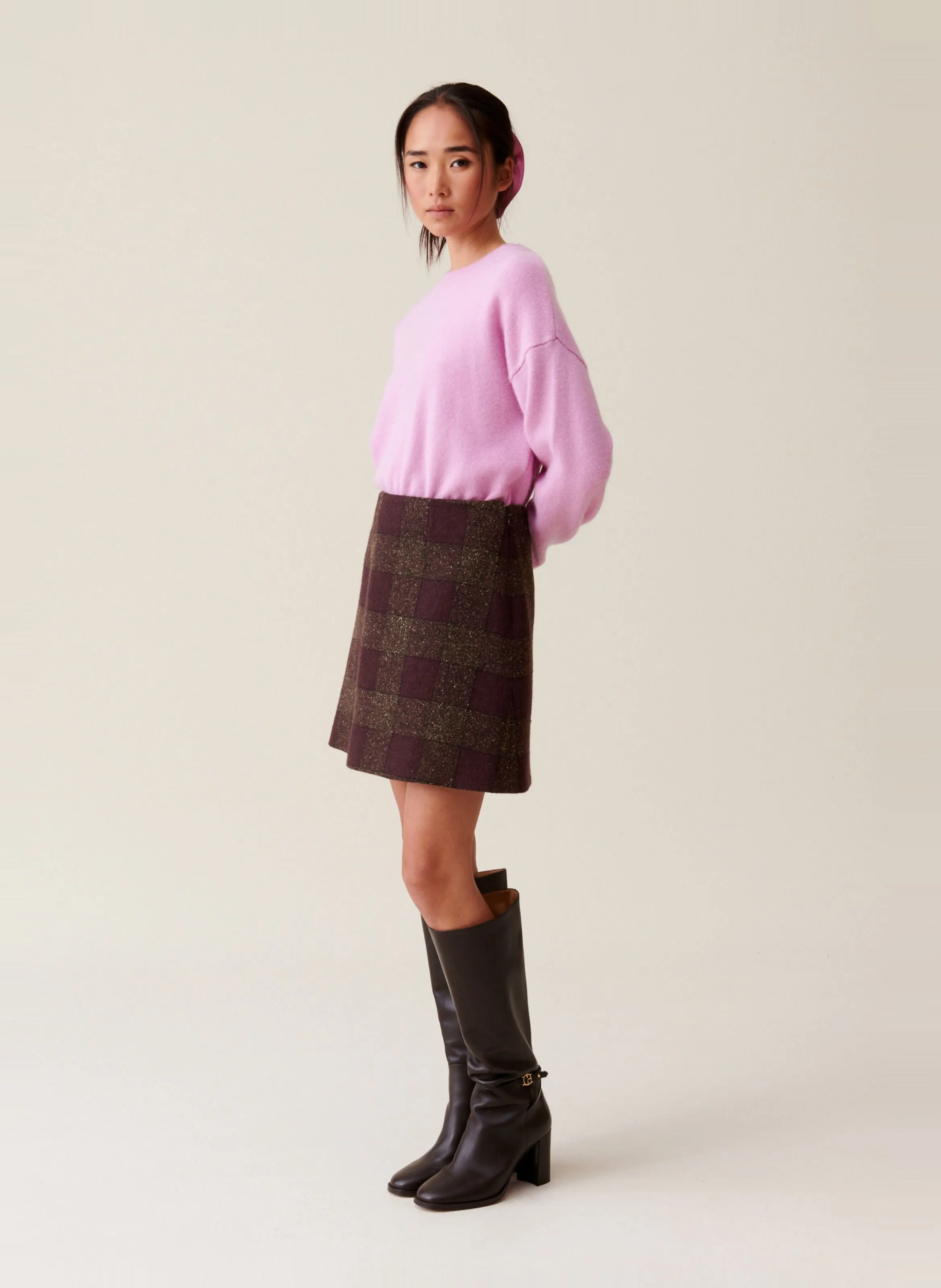 CLAUDIE PIERLOT Falda corta recta de mezcla de lana en multicolor