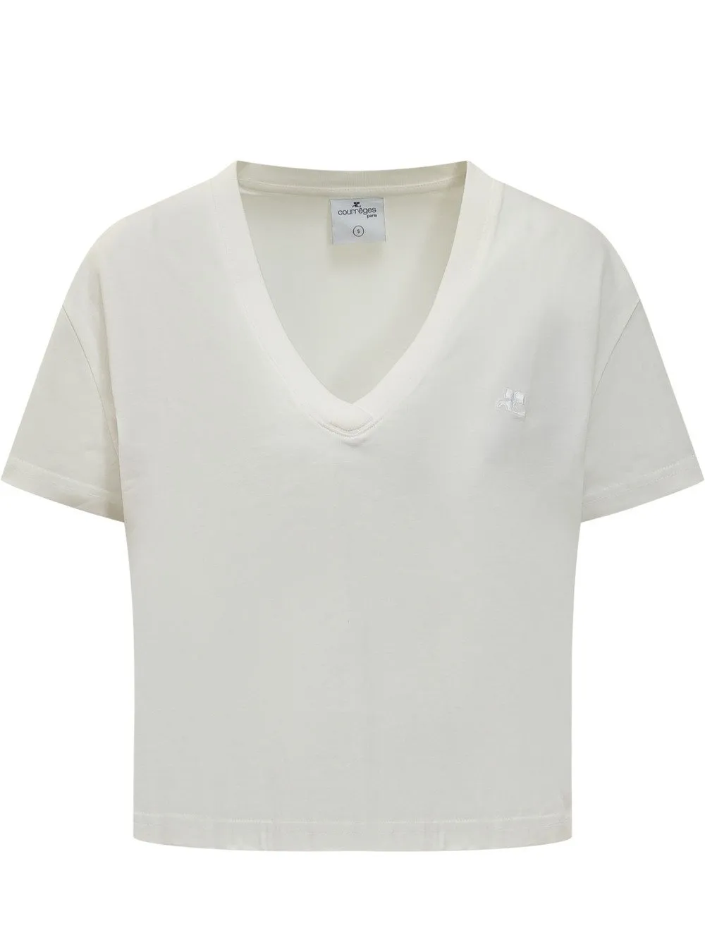COURREGES V Neck Cropped T-Shirt