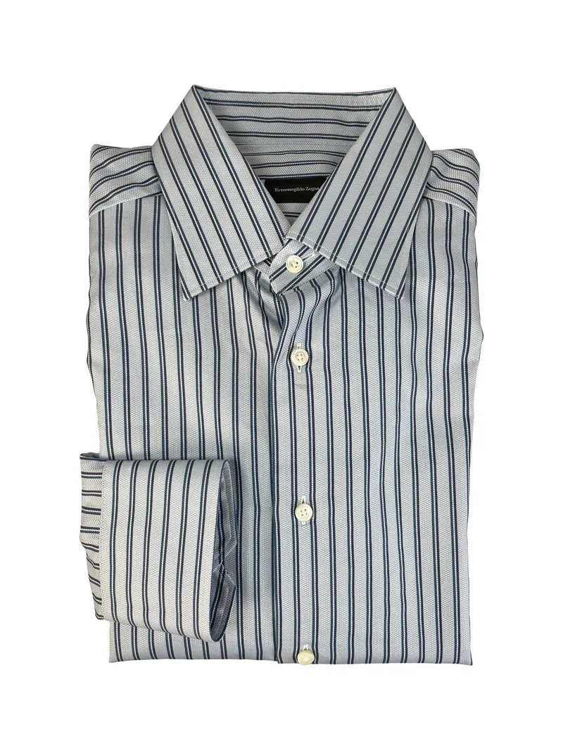 ERMENEGILDO ZEGNA Camisa Celeste A Rayas