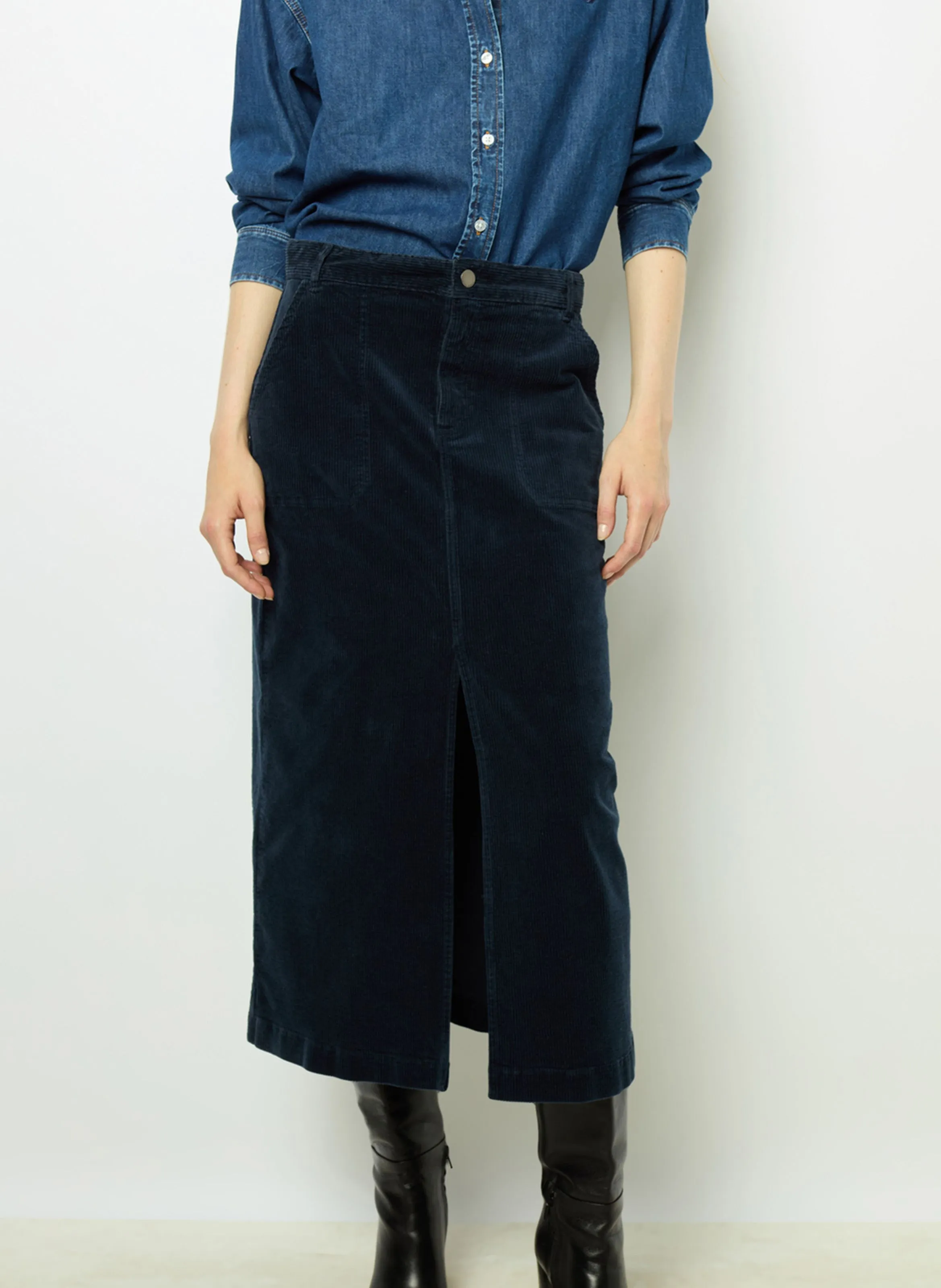 GERARD DAREL CASSIDIE - Falda midi recta de mezcla de algodón en azul