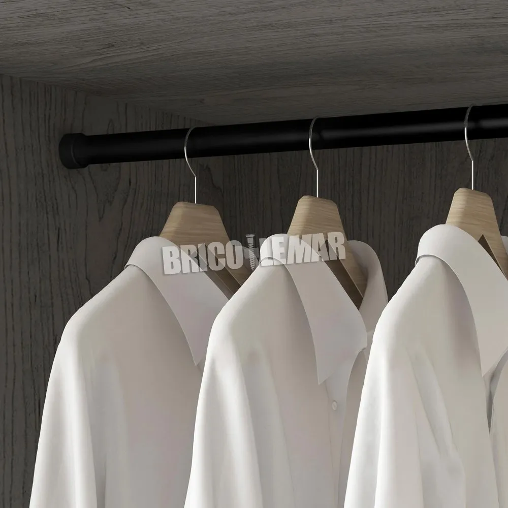 Kit de barra para armario redonda Ø28 1,15m aluminio y zamak negro Emuca