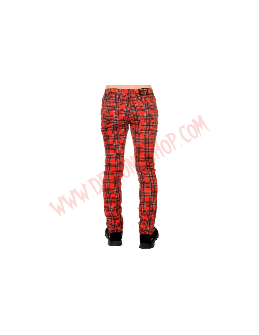 Pantalon Elastico Pitillo Tartan Rojo