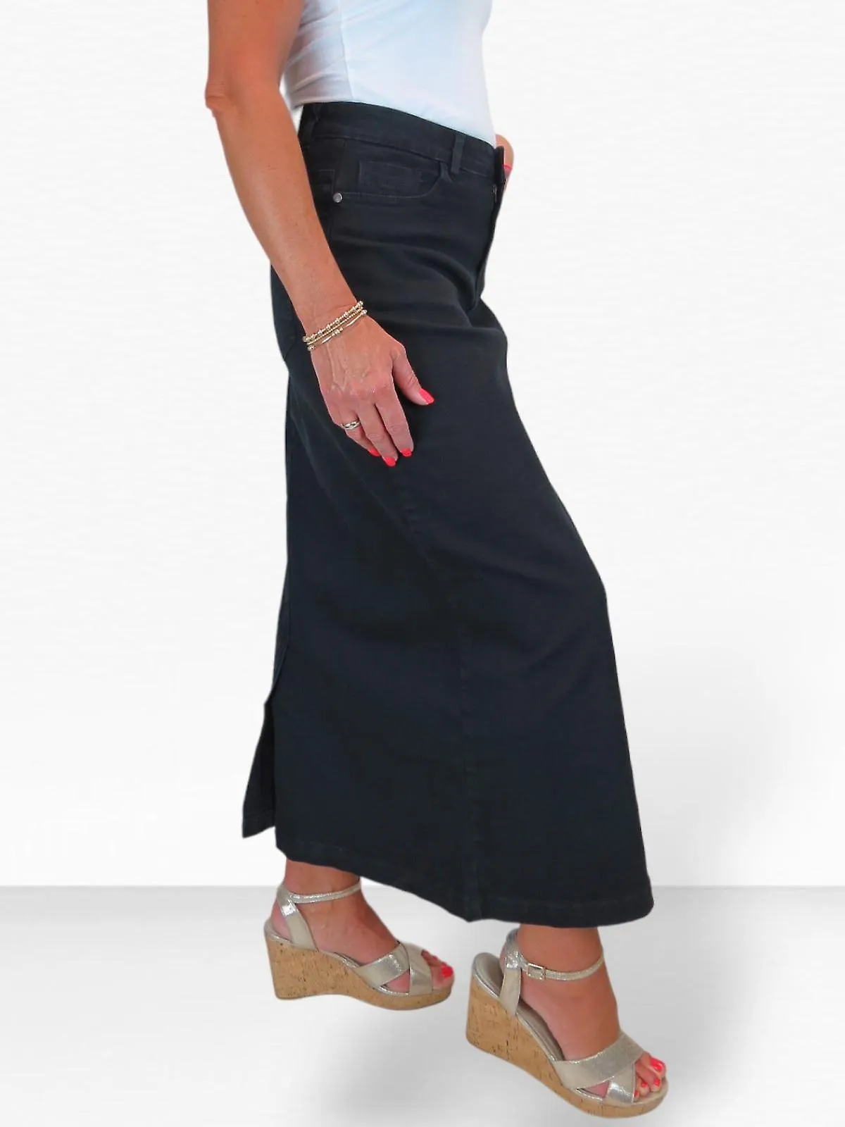 Paulo Due Mujer Recta Denim Maxi Falda