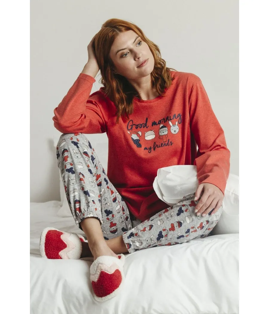 Pijama invierno mujer Admas rojo Good Morning Mouse rojo algodón