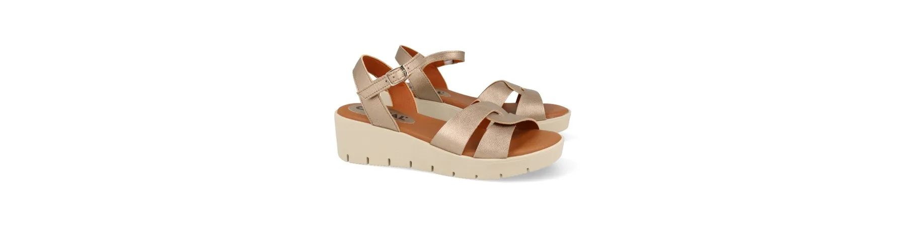 SANDALIAS DORADAS PLATAFORMA BAJA MUJER PIEL MOD. KIADO