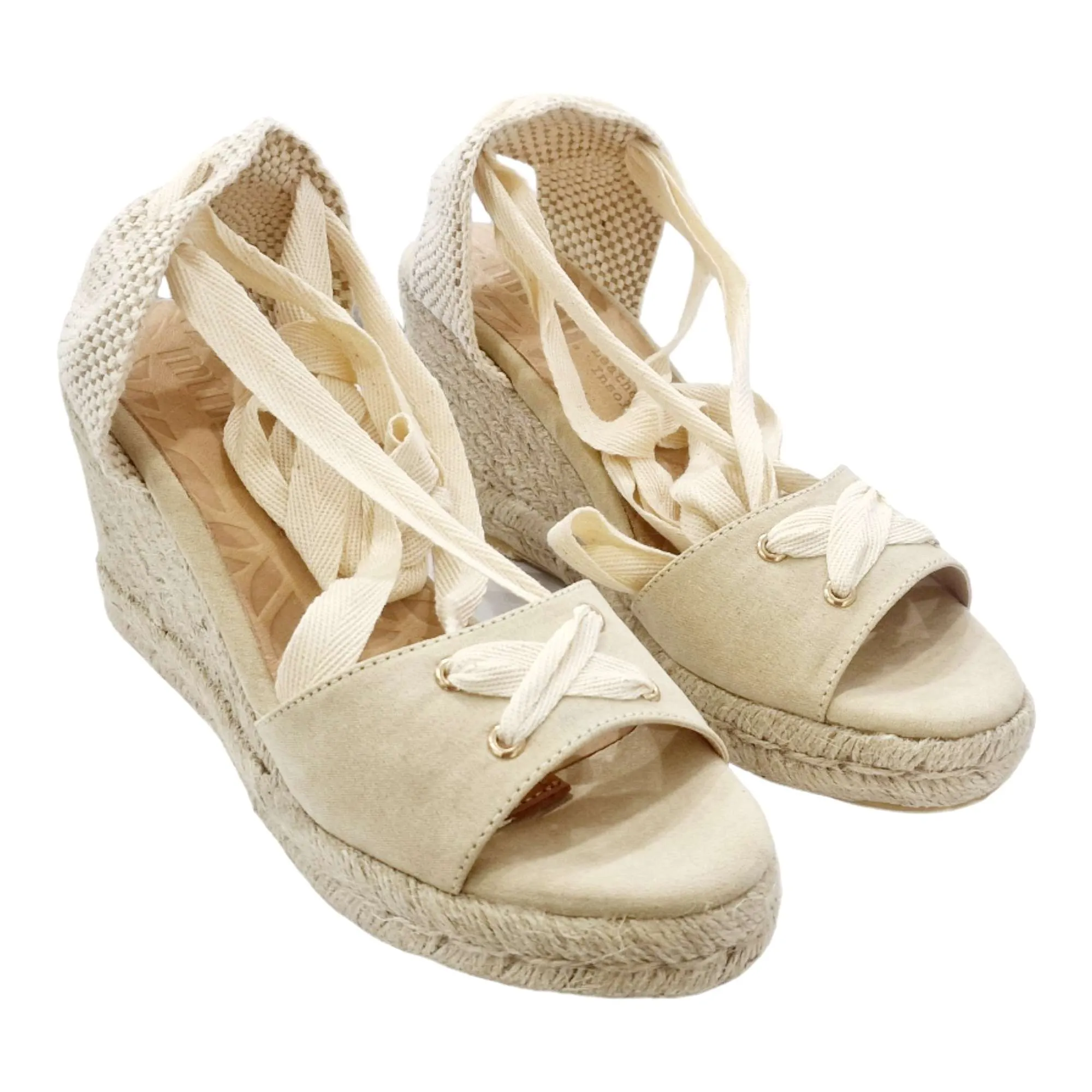 SANDALIAS MUJER CUNA YUTE CON TALONERA ATADA TOBILLO MUSTANG BEIGE
