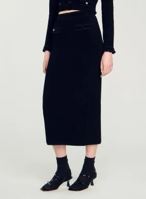 SANDRO Falda midi recta en negro