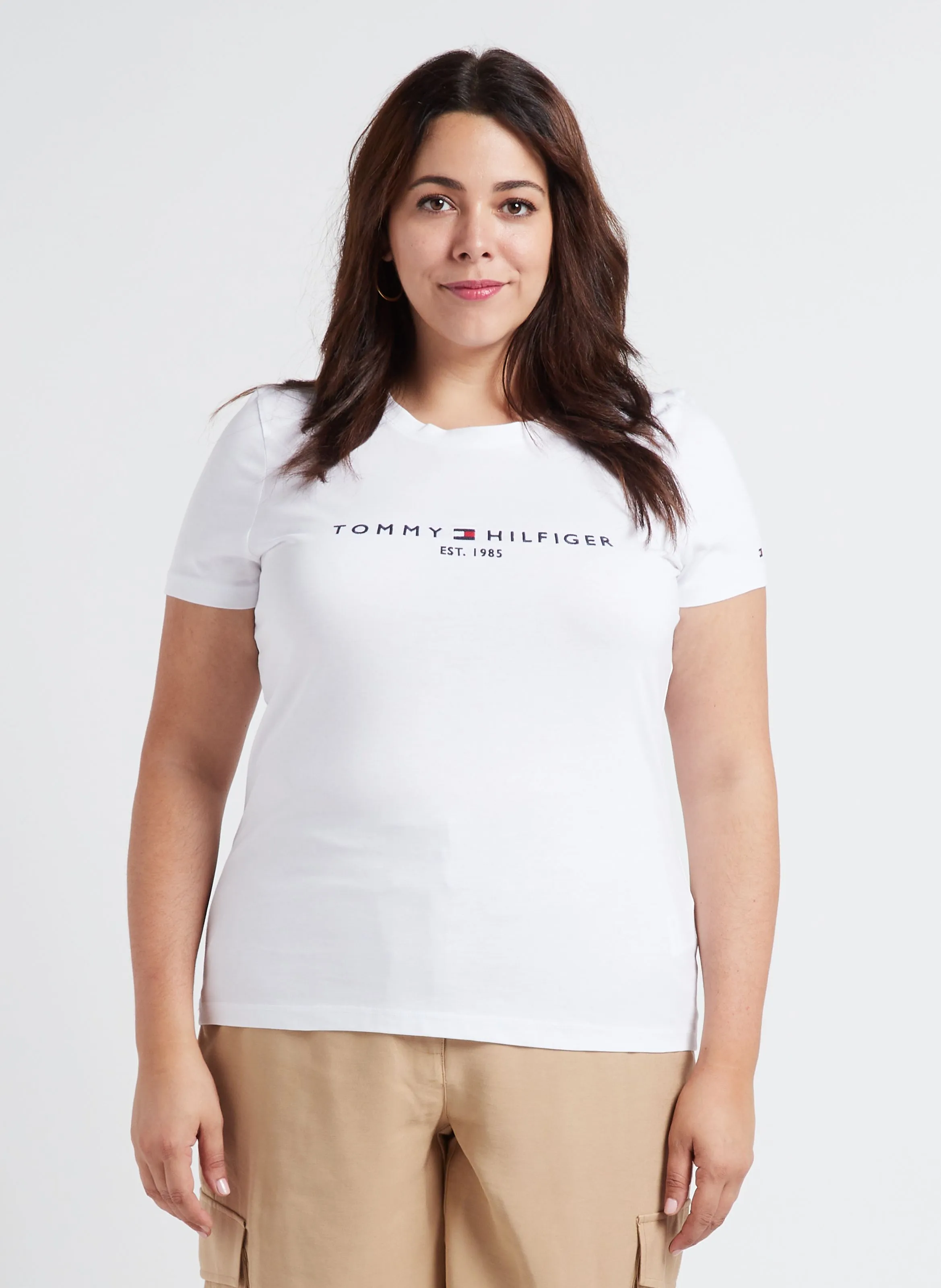 TOMMY HILFIGER Camiseta de algodón orgánico bordada con cuello redondo en blanco
