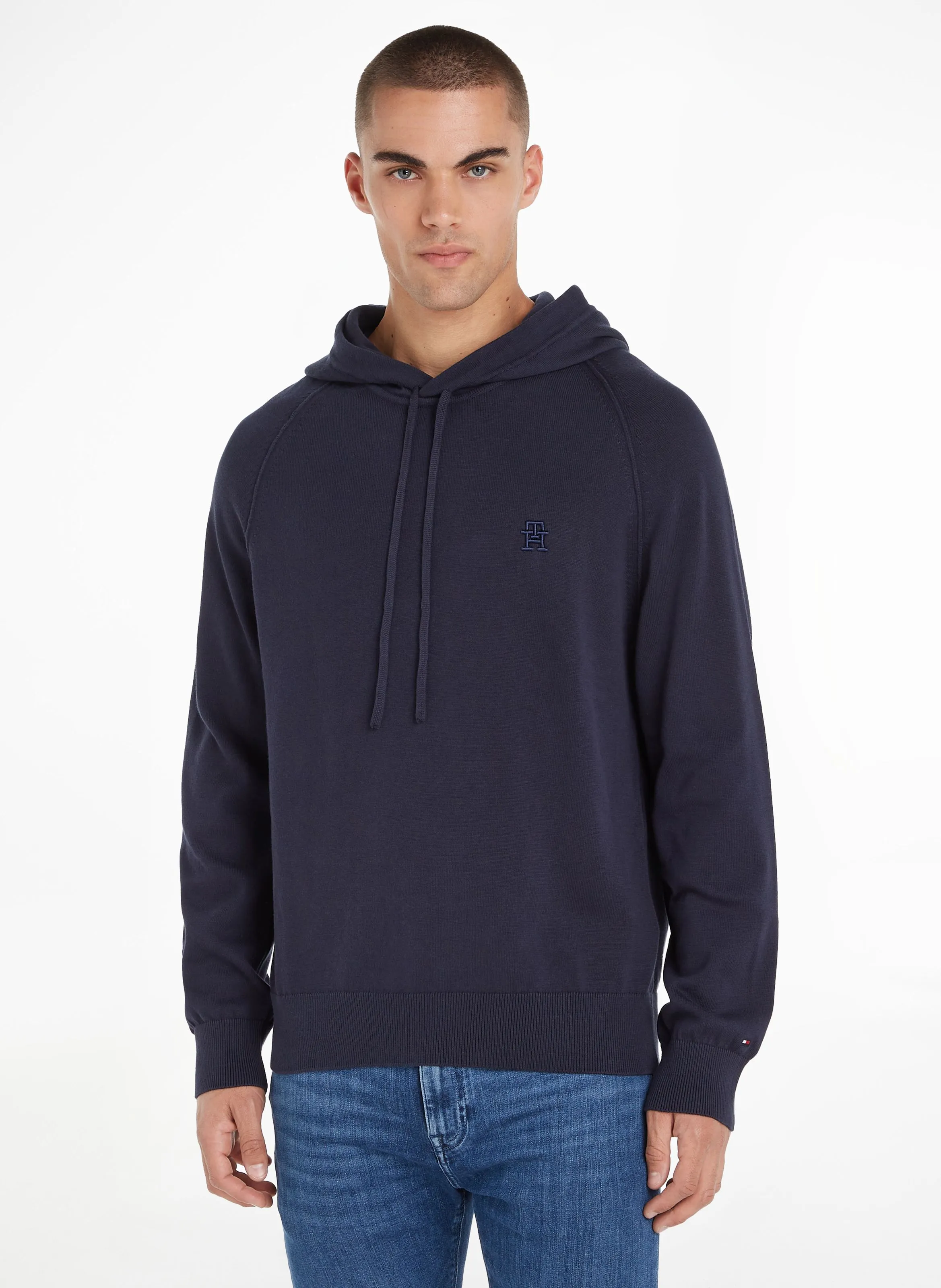 TOMMY HILFIGER Sudadera bordada de algodón orgánico con capucha en azul