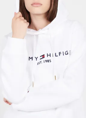 TOMMY HILFIGER Sudadera bordada de mezcla de algodón con capucha en blanco